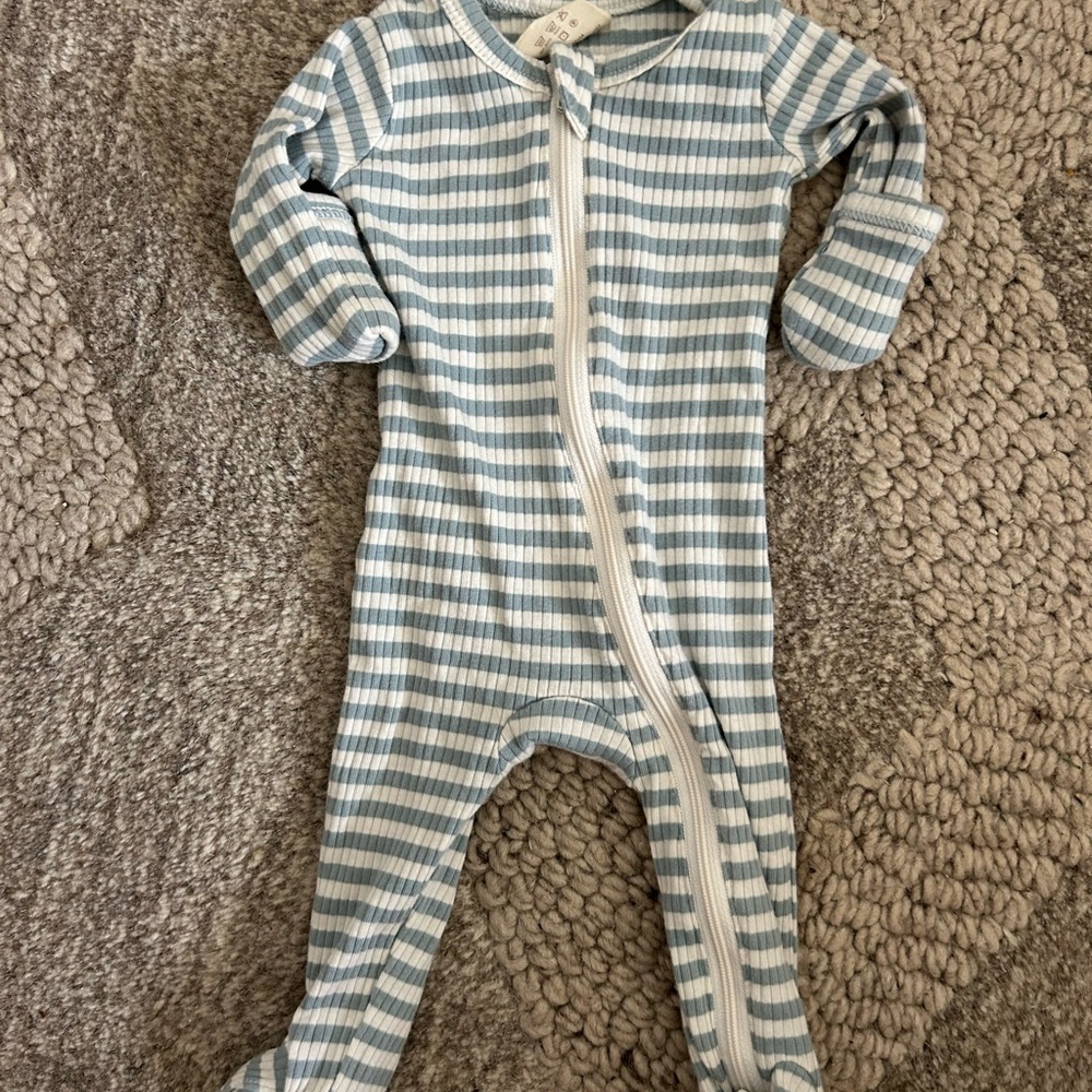 Striped Blue and White Kids Footie